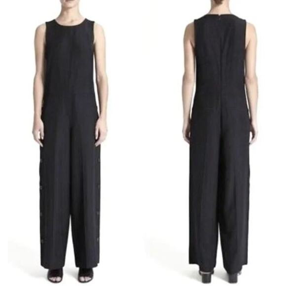 Theory Wool Blend Black Button Wide Leg High Neck Jumpsuit Womens Size 12 - Picture 1 of 6